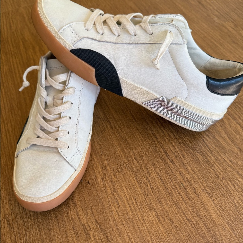 Dolce Vita White and Black Leather Low-Top Sneakers